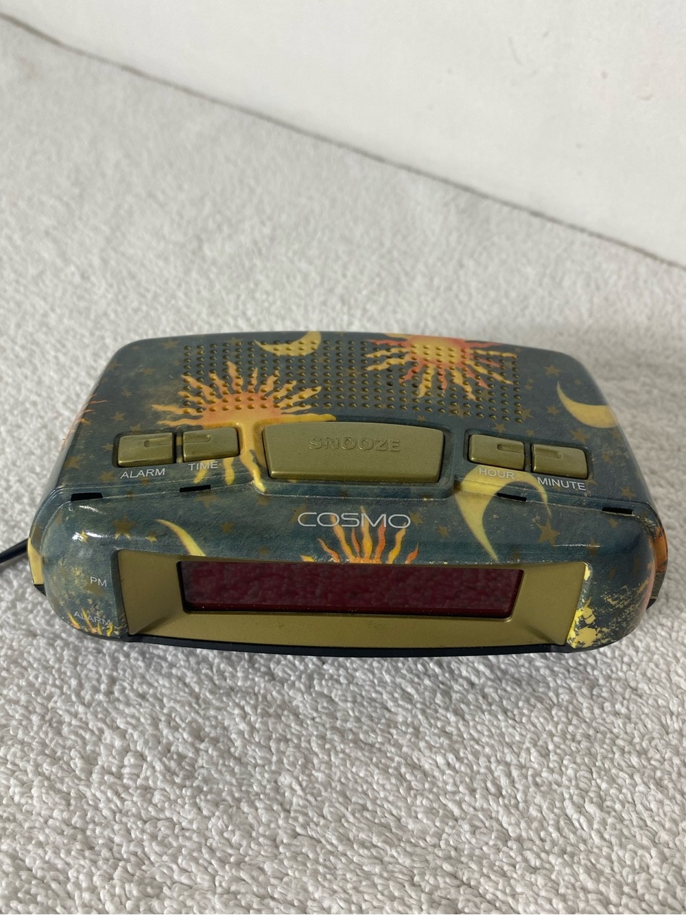 Vintage 90s Y2K Cosmo Celestial Sun Moon Alarm Clock E546 Whimsigoth Gold Blue